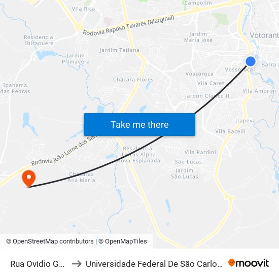 Rua Ovídio Godinho, 88 to Universidade Federal De São Carlos - Campus Sorocaba map