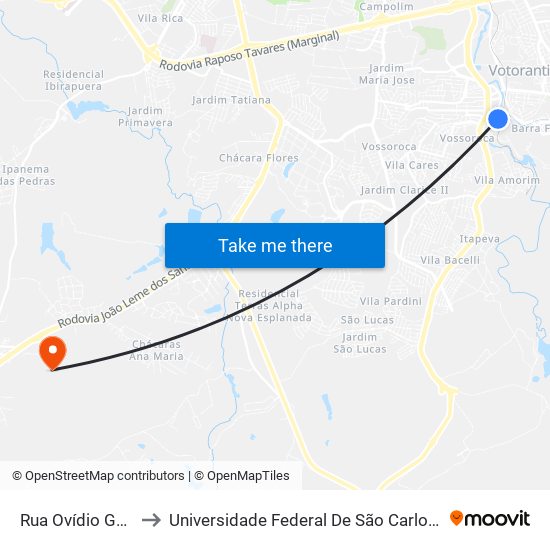 Rua Ovídio Godinho, 58 to Universidade Federal De São Carlos - Campus Sorocaba map