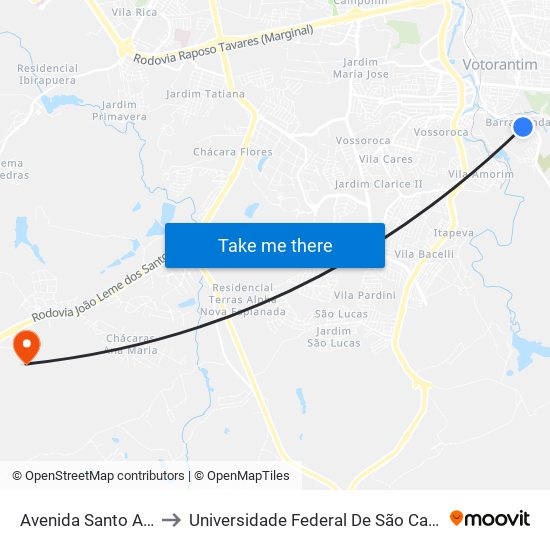 Avenida Santo Antônio, 53-79 to Universidade Federal De São Carlos - Campus Sorocaba map