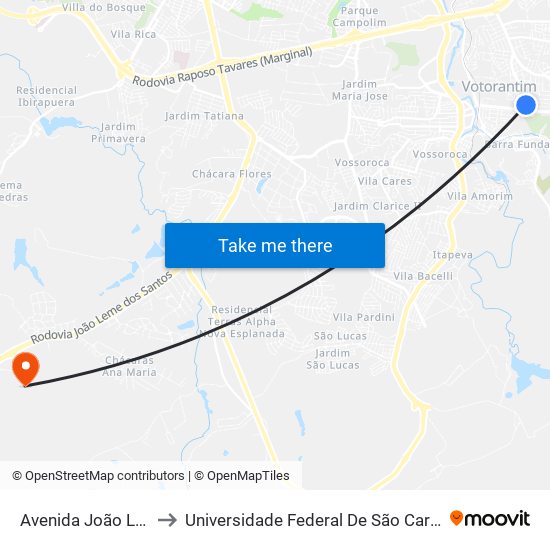 Avenida João Laureano, 713 to Universidade Federal De São Carlos - Campus Sorocaba map