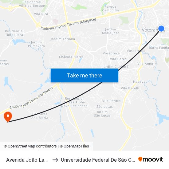 Avenida João Laureano, 259-303 to Universidade Federal De São Carlos - Campus Sorocaba map