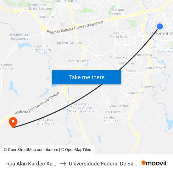 Rua Alan Kardec Xavier De Pontes, 2-272 to Universidade Federal De São Carlos - Campus Sorocaba map
