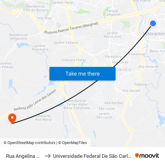 Rua Angelina Rinaldi, 2-72 to Universidade Federal De São Carlos - Campus Sorocaba map
