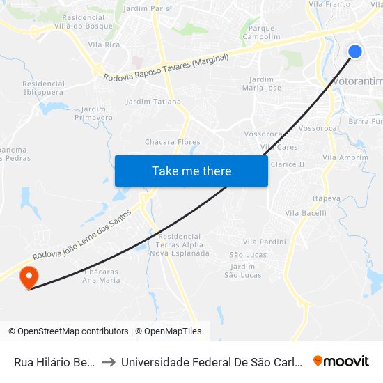 Rua Hilário Bernardi, 263 to Universidade Federal De São Carlos - Campus Sorocaba map