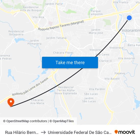 Rua Hilário Bernardi, 113-197 to Universidade Federal De São Carlos - Campus Sorocaba map