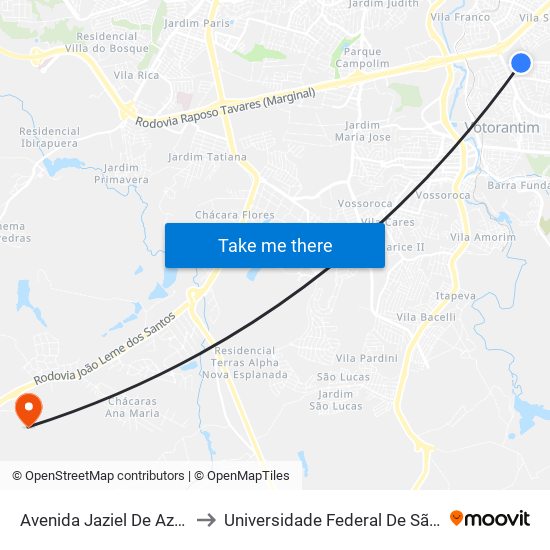 Avenida Jaziel De Azeredo Ribeiro, 216-334 to Universidade Federal De São Carlos - Campus Sorocaba map