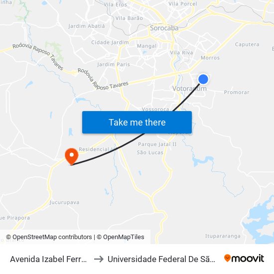 Avenida Izabel Ferreira Coelho, 783-831 to Universidade Federal De São Carlos - Campus Sorocaba map