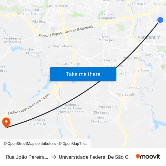 Rua João Pereira De Góes, 2-60 to Universidade Federal De São Carlos - Campus Sorocaba map