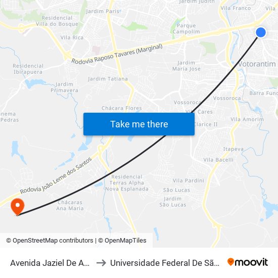 Avenida Jaziel De Azeredo Ribeiro, 49-53 to Universidade Federal De São Carlos - Campus Sorocaba map