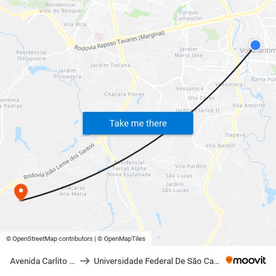 Avenida Carlito De Góes, 225 to Universidade Federal De São Carlos - Campus Sorocaba map