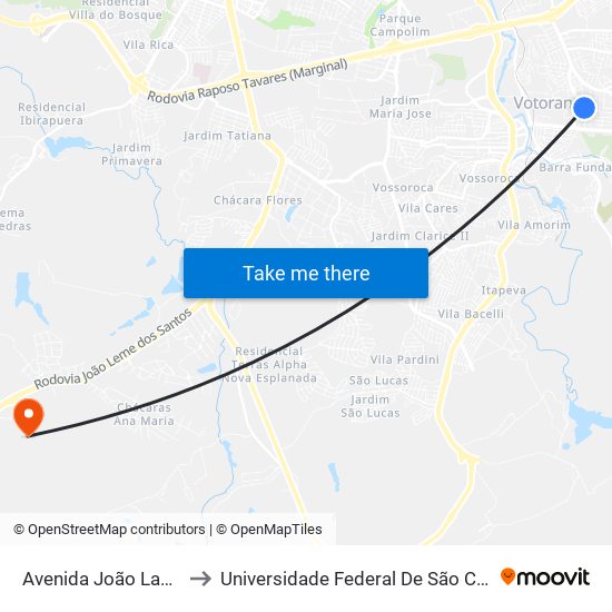 Avenida João Laureano, 452-474 to Universidade Federal De São Carlos - Campus Sorocaba map