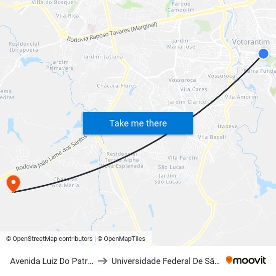 Avenida Luiz Do Patrocínio Fernandes, 797 to Universidade Federal De São Carlos - Campus Sorocaba map