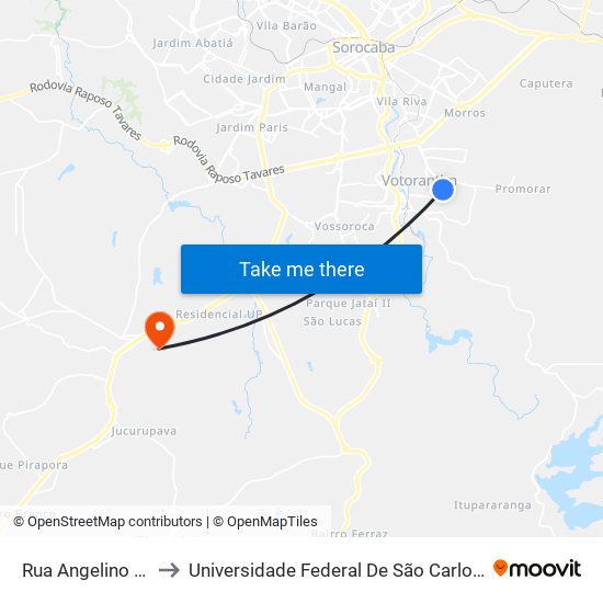 Rua Angelino Pardini, 50 to Universidade Federal De São Carlos - Campus Sorocaba map