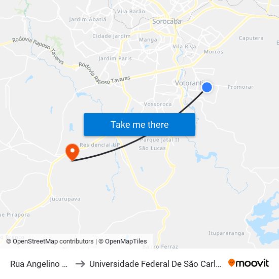 Rua Angelino Pardini, 268 to Universidade Federal De São Carlos - Campus Sorocaba map