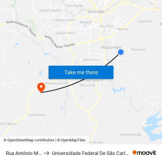 Rua Antônio Munhoz, 135 to Universidade Federal De São Carlos - Campus Sorocaba map