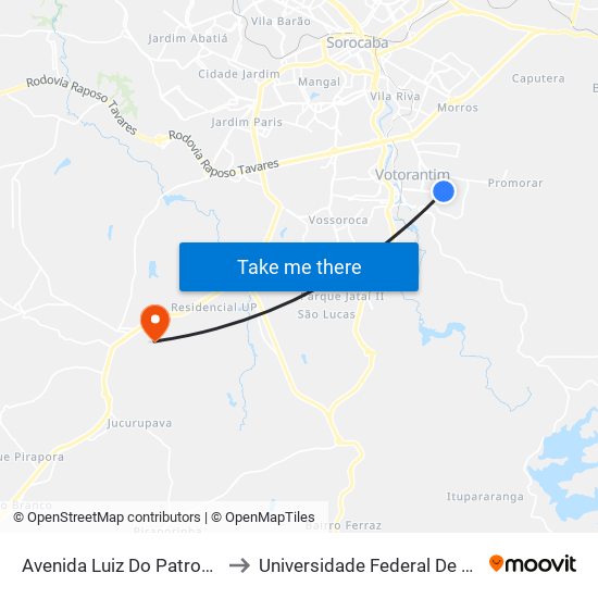 Avenida Luiz Do Patrocínio Fernandes, 1325-1369 to Universidade Federal De São Carlos - Campus Sorocaba map