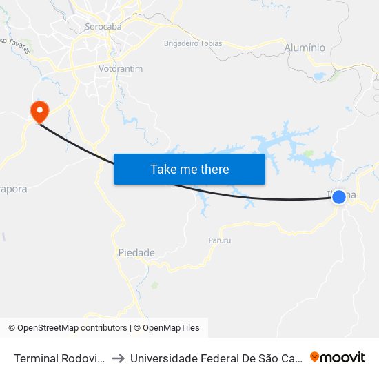 Terminal Rodoviário De Ibiúna to Universidade Federal De São Carlos - Campus Sorocaba map