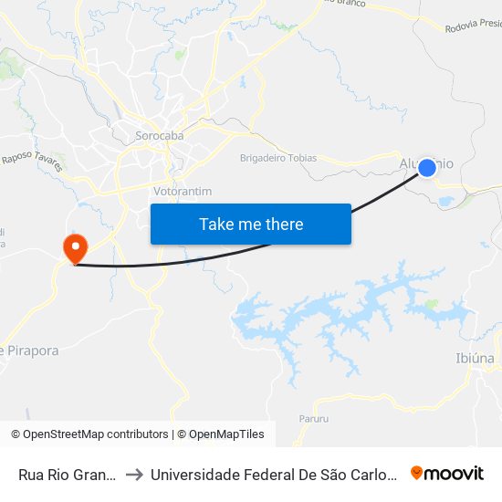 Rua Rio Grande Do Sul to Universidade Federal De São Carlos - Campus Sorocaba map