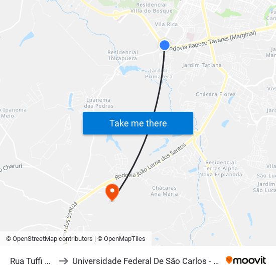 Rua Tuffi Aidar, 1 to Universidade Federal De São Carlos - Campus Sorocaba map