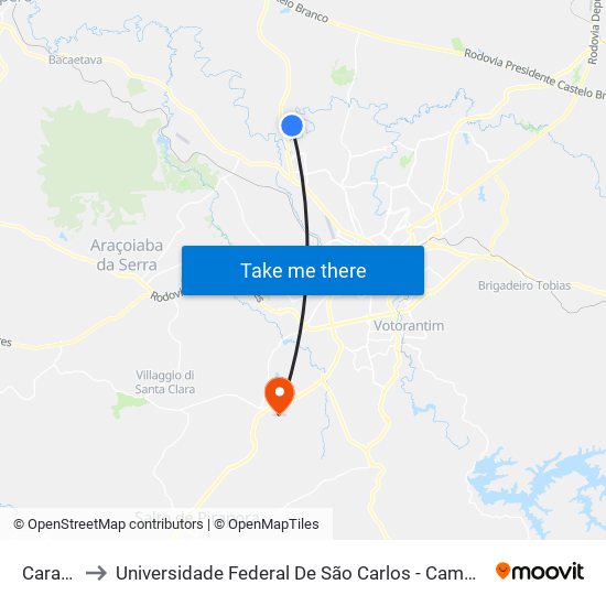 Carandá to Universidade Federal De São Carlos - Campus Sorocaba map