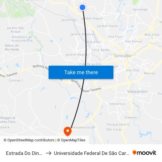 Estrada Do Dinorah, 97-109 to Universidade Federal De São Carlos - Campus Sorocaba map