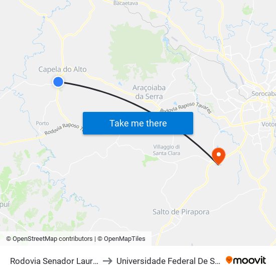 Rodovia Senador Laurindo Dias Minhoto, 2-540 to Universidade Federal De São Carlos - Campus Sorocaba map