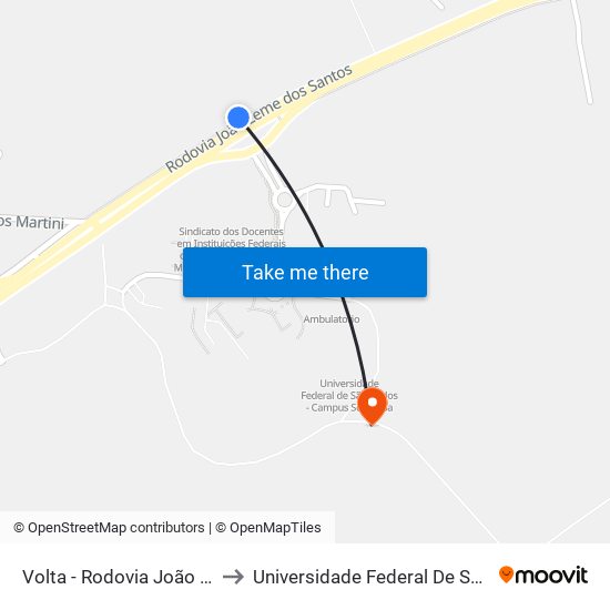 Volta - Rodovia João Leme Dos Santos, 2500 to Universidade Federal De São Carlos - Campus Sorocaba map