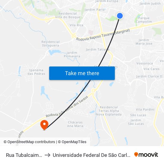 Rua Tubalcaim Cain Viêira to Universidade Federal De São Carlos - Campus Sorocaba map