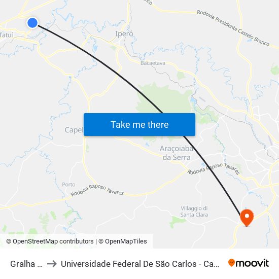 Gralha Azul to Universidade Federal De São Carlos - Campus Sorocaba map