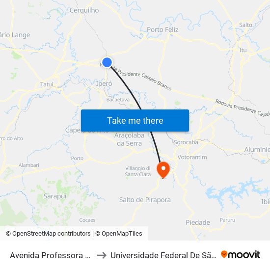 Avenida Professora Célia Lourdes Vercelino to Universidade Federal De São Carlos - Campus Sorocaba map