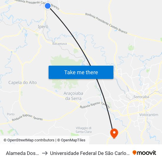 Alameda Dos Ciprestes to Universidade Federal De São Carlos - Campus Sorocaba map