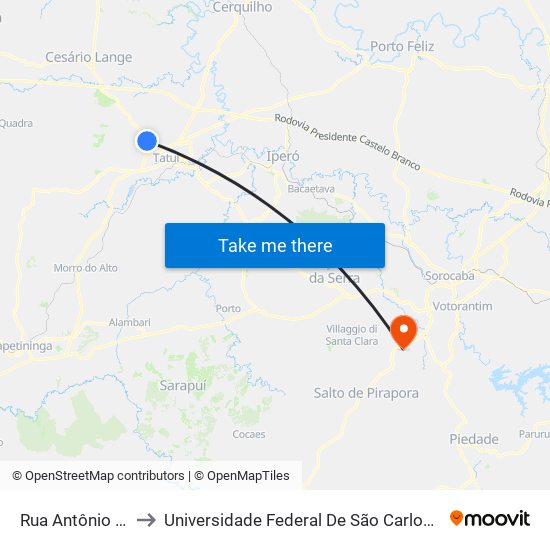 Rua Antônio F. Silvério to Universidade Federal De São Carlos - Campus Sorocaba map