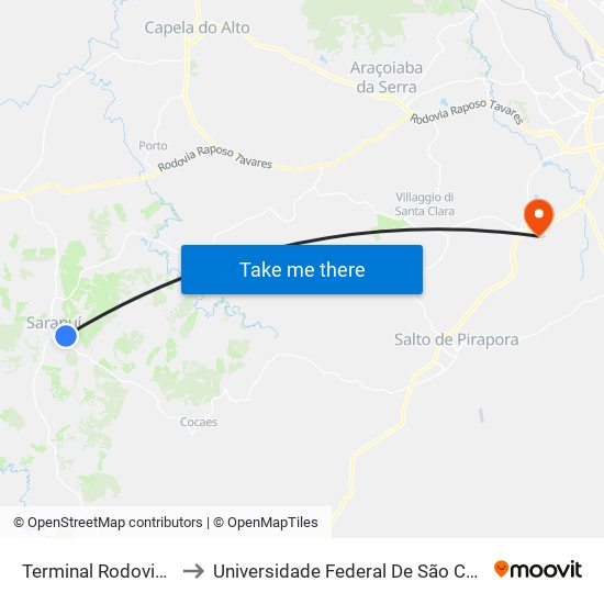 Terminal Rodoviário De Sarapuí to Universidade Federal De São Carlos - Campus Sorocaba map