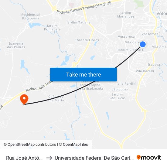 Rua José Antônio Gallo, 28 to Universidade Federal De São Carlos - Campus Sorocaba map