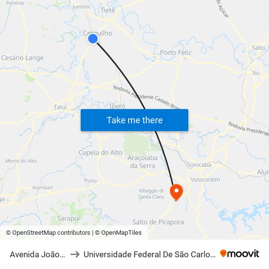 Avenida João Pilon, 981 to Universidade Federal De São Carlos - Campus Sorocaba map