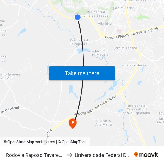 Rodovia Raposo Tavares - Hospital Regional De Sorocaba to Universidade Federal De São Carlos - Campus Sorocaba map