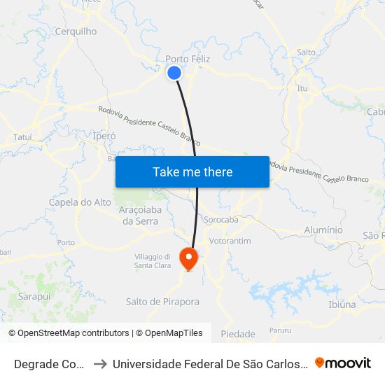 Degrade Confecções to Universidade Federal De São Carlos - Campus Sorocaba map