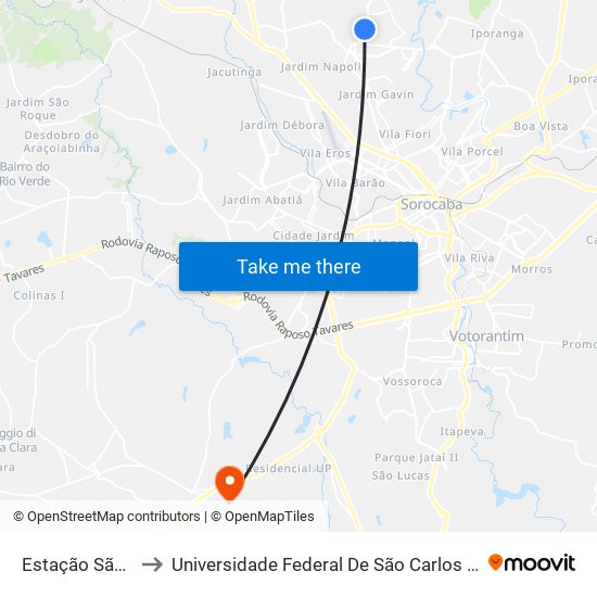 Estação São Camilo to Universidade Federal De São Carlos - Campus Sorocaba map
