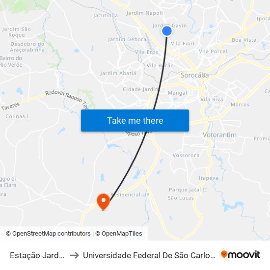 Estação Jardim Paraná to Universidade Federal De São Carlos - Campus Sorocaba map