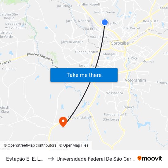 Estação E. E. Lauro Sanchez to Universidade Federal De São Carlos - Campus Sorocaba map