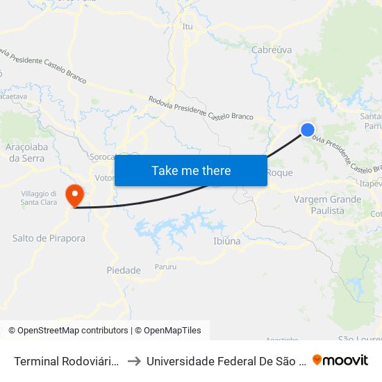 Terminal Rodoviária De Araçariguama to Universidade Federal De São Carlos - Campus Sorocaba map