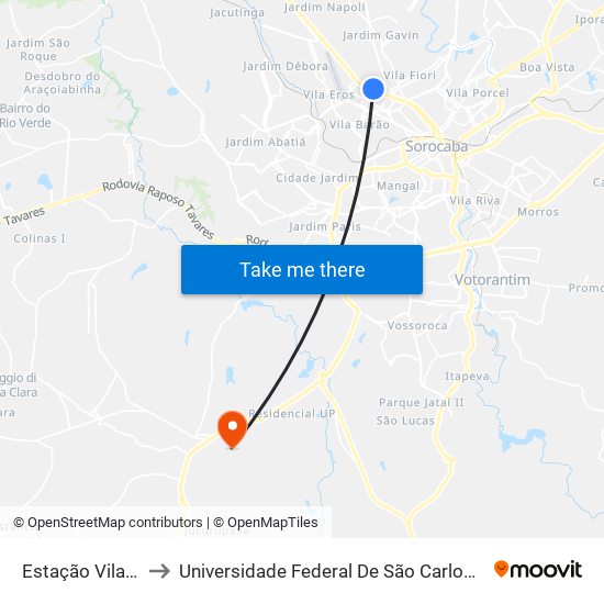 Estação Vila Angélica to Universidade Federal De São Carlos - Campus Sorocaba map