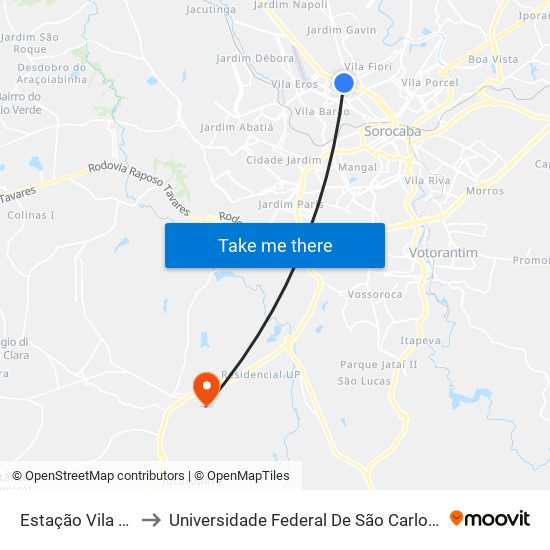 Estação Vila Guilherme to Universidade Federal De São Carlos - Campus Sorocaba map