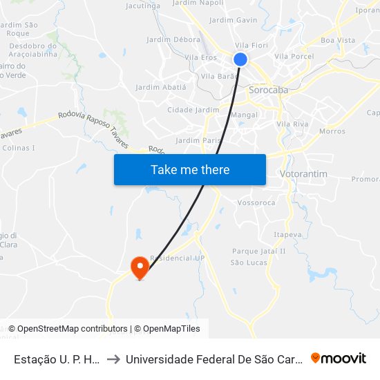 Estação U. P. H. Zona Norte to Universidade Federal De São Carlos - Campus Sorocaba map