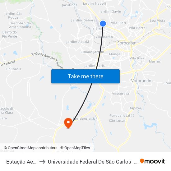 Estação Aeroporto to Universidade Federal De São Carlos - Campus Sorocaba map