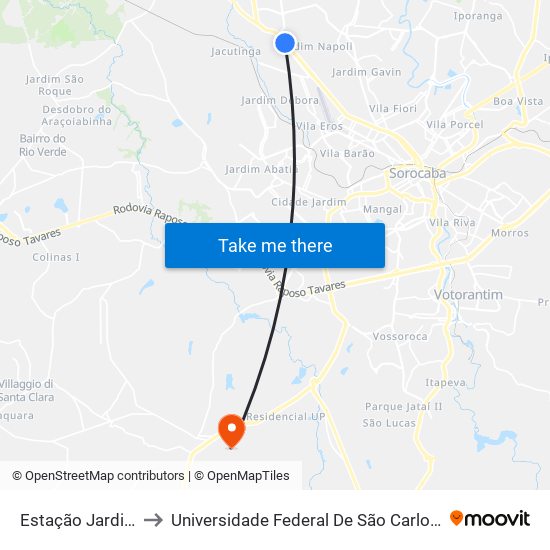 Estação Jardim Betânia to Universidade Federal De São Carlos - Campus Sorocaba map