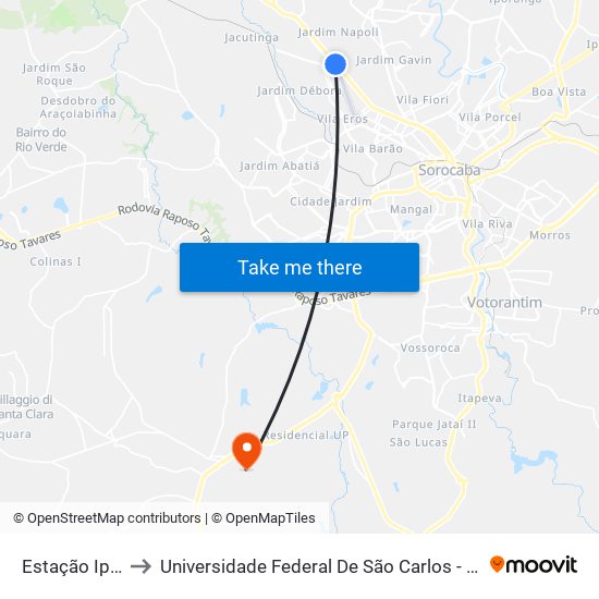 Estação Ipanema to Universidade Federal De São Carlos - Campus Sorocaba map