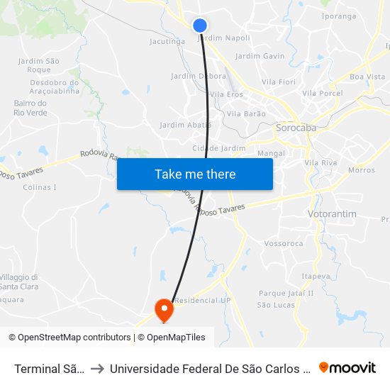 Terminal São Bento to Universidade Federal De São Carlos - Campus Sorocaba map