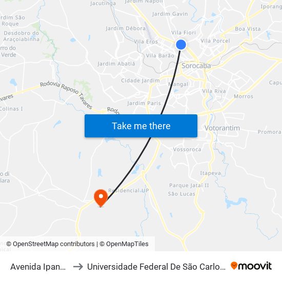 Avenida Ipanema, 2055 to Universidade Federal De São Carlos - Campus Sorocaba map