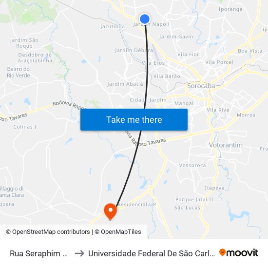 Rua Seraphim Banietti, 571 to Universidade Federal De São Carlos - Campus Sorocaba map